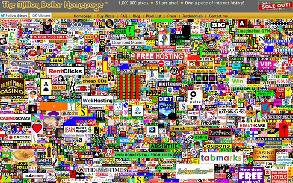 A screenshot of the Million Dollar Homepage